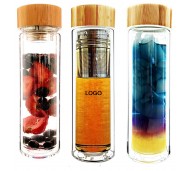 WOBO1003/ Bamboo lid Insulated Double Wall Glass with infuser 15oz