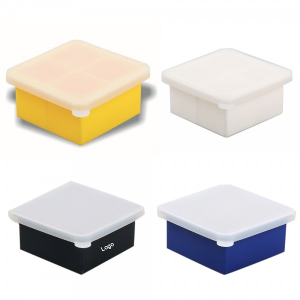 Silicone 4 holes large square ice cube tray with lid - SAPEM1053